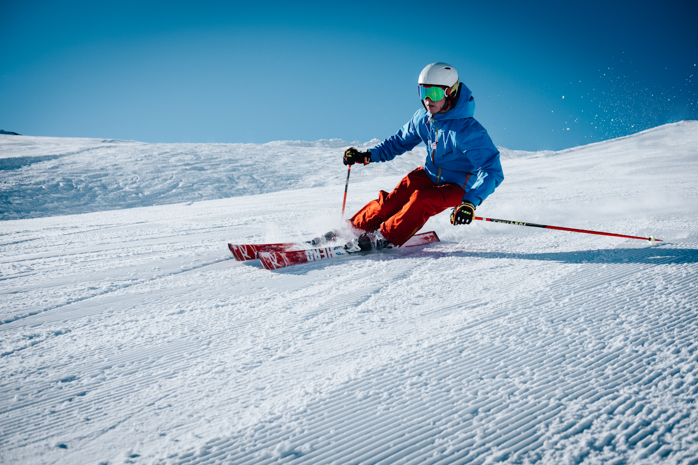 Skier in deep powder snow off-piste